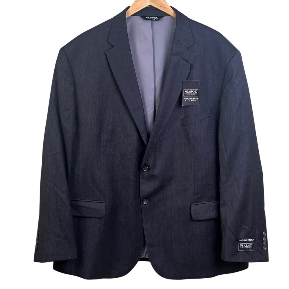 Joseph A Banks Charcoal 100% Wool Traveler Blazer Tailored Fit Double Button 54R